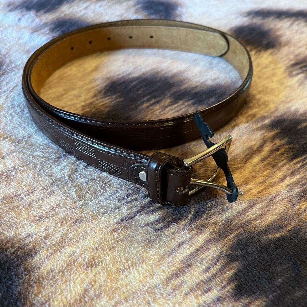 NEW Genuine Leather Deep Brown Patterned Belt Men's Size Large 38 - 40